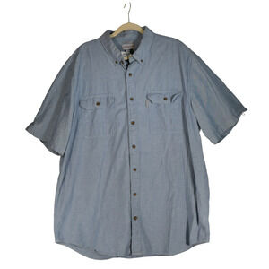 Carhartt Button Down Shirt Men M Blue Chambray Short Sleeve Hiking Relaxed Fit